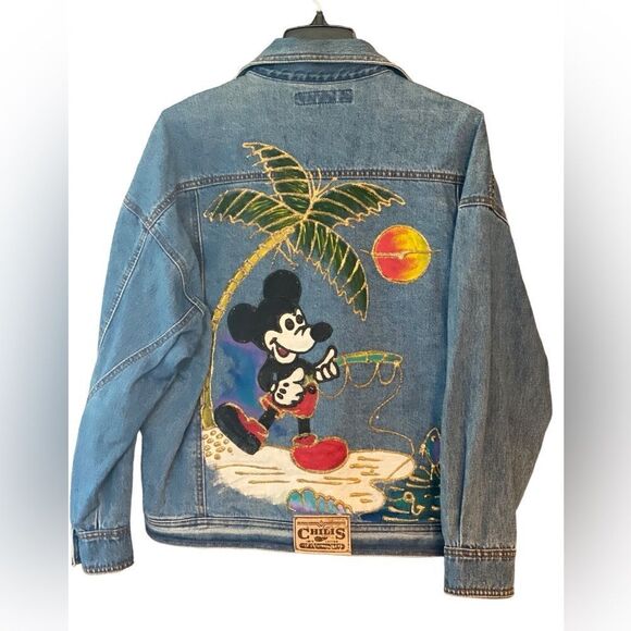 Chili’s Sz M Blue Denim HandPainted Mickey Mouse Artwork Jean Jacket - Picture 1 of 6